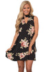 Sexy V Cut out Blooming Floral Print Black Background Dress